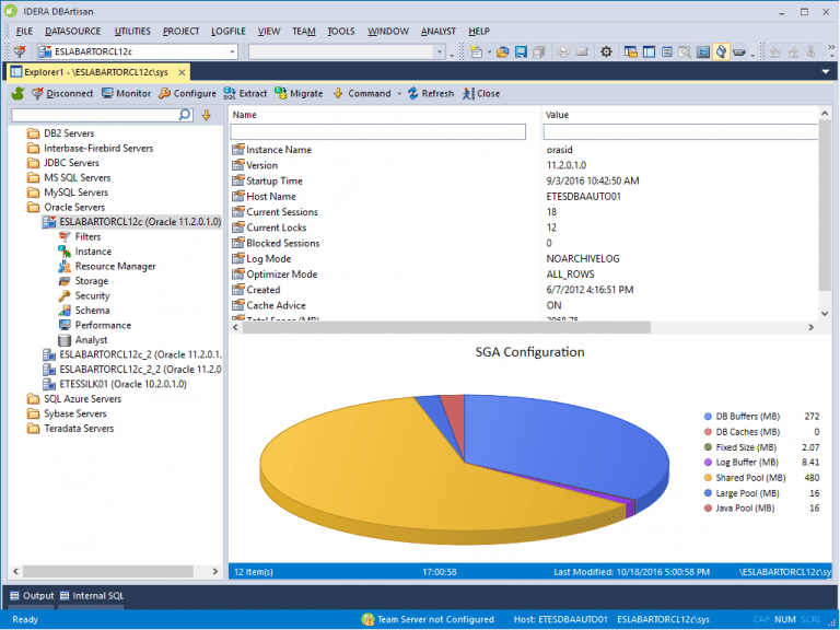 Interfaz de usuario de DBArtisan MultiPlatform