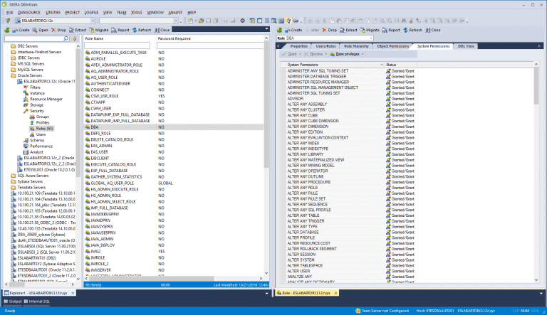 Interfaz de usuario de DBArtisan Security Management