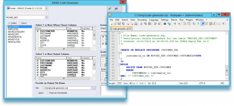 rapid-sql-code-generator-screen