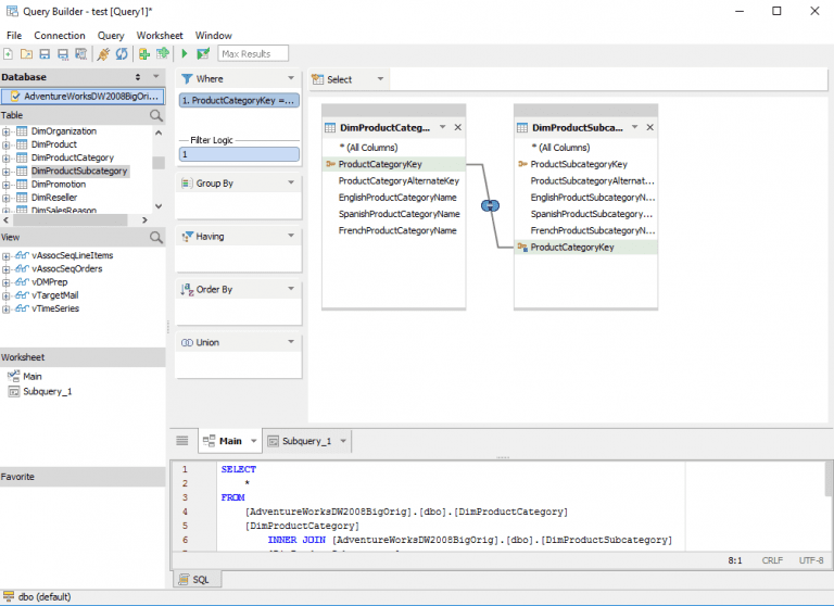 Interfaz de usuario de Aqua Data Studio