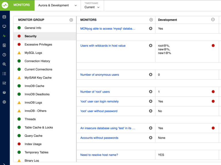 Monitoreo de seguridad con Diagnostic Manager para MySQL