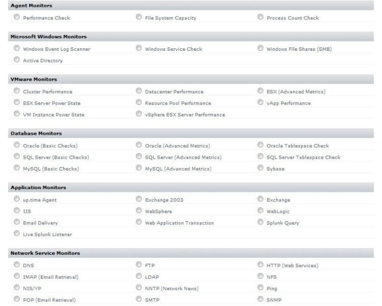 Opciones de monitoreo de servicios de TI en UPTIME Infrastructure Monitor