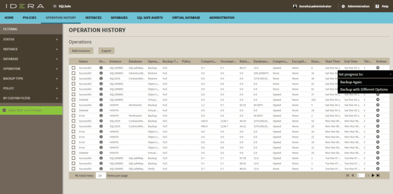 Interfaz de usuario del SQL Safe Backup