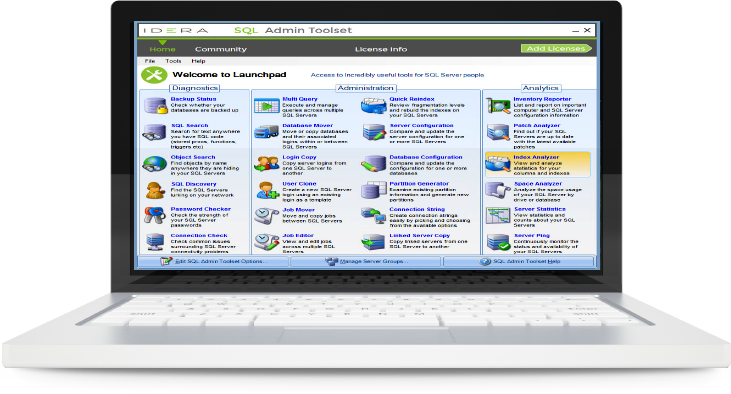 Vista de las herramientas de IDERA Software ATS utilizadas por DBA para simplificar la administración de bases de datos