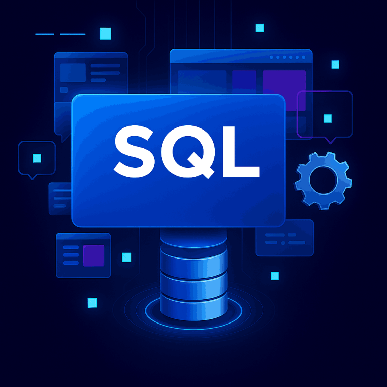 Ilustración futurista de SQL con elementos tecnológicos para la guía del Monitor de Actividad de SQL Server.