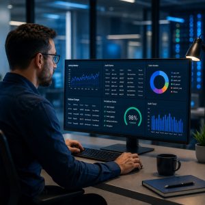 Administrador de bases de datos revisando registros de auditoría y monitoreo de actividad en SQL Server.