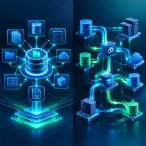 Comparación visual entre catálogo de datos y linaje de datos en una arquitectura empresarial moderna.