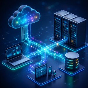 Representación visual de observabilidad en SQL Server mediante flujos de datos, análisis operativo y supervisión avanzada de bases de datos.