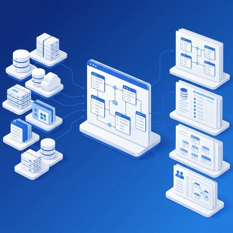Modelo ER generado a partir de múltiples bases de datos empresariales para crear documentación estructurada y facilitar el modelado colaborativo.